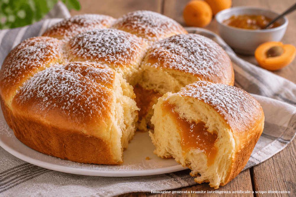 Un soffice pan brioche ripieno di confettura di albicocche per una colazione o una merenda gustosa e sfiziosa