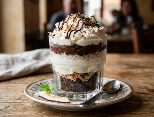 Dessert al cioccolato con crema al mascarpone e cocco