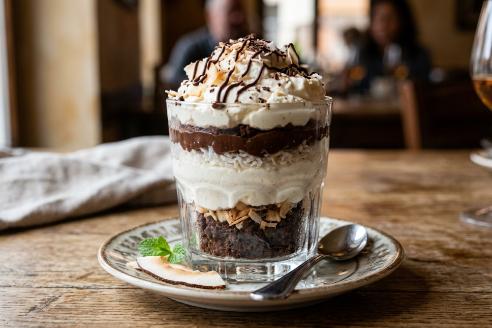 Dessert al cioccolato con crema al mascarpone e cocco