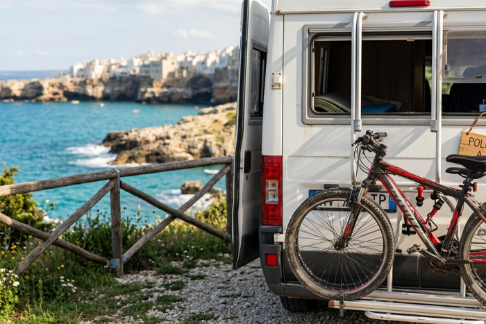 Esempio di viaggio in camper a giugno: sosta panoramica on the road in Puglia